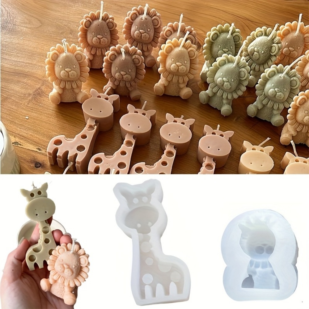 Candle Fragrance Supplies - Aslan ve Zürafa Silikon Kalıp Sevimli,
